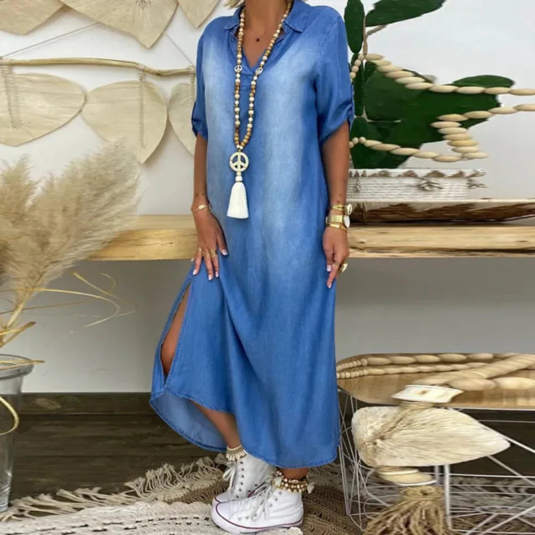 Ilse™ | Zomer V Hals Half Denim Jurk