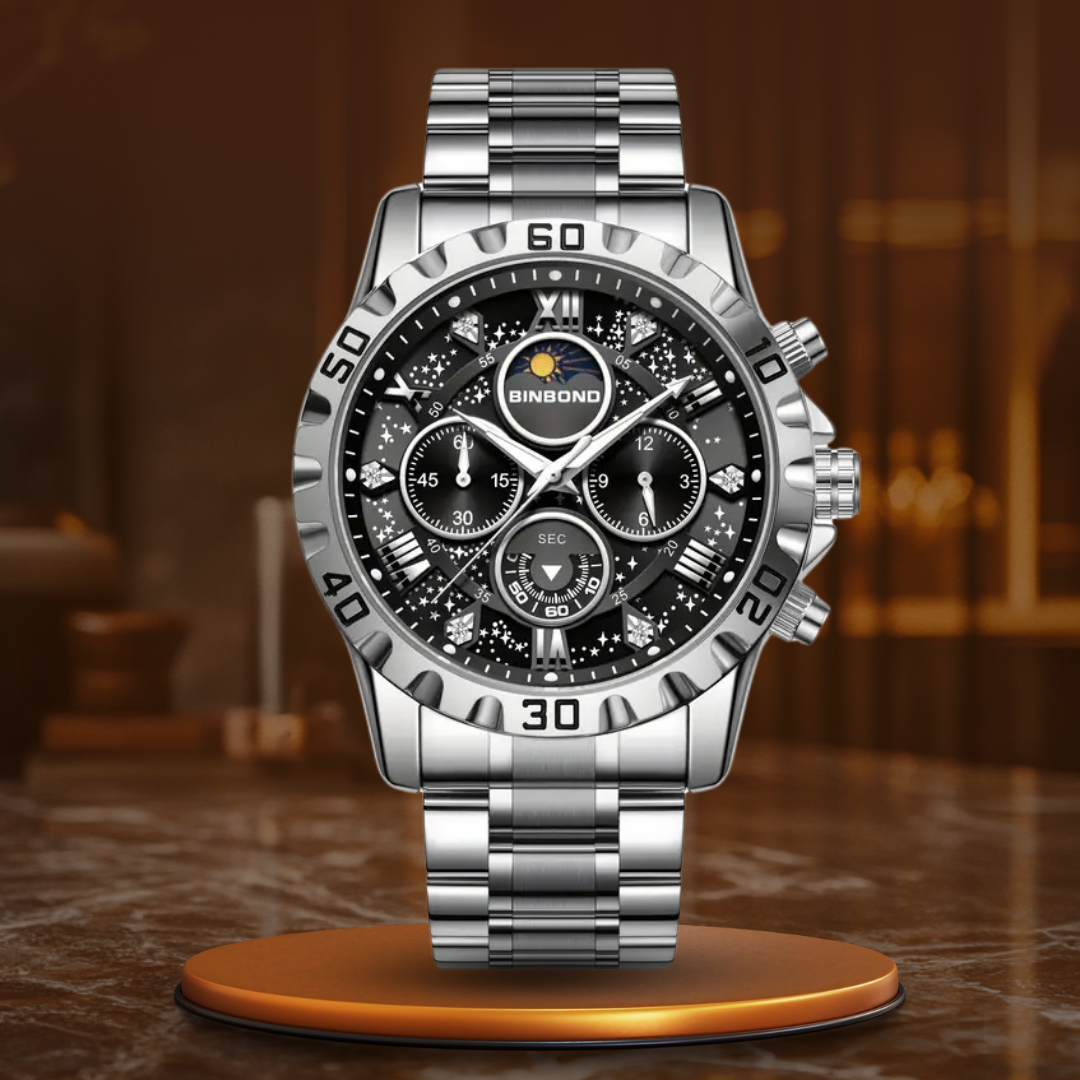 Relógio Cronógrafo de Luxo com Bracelete em Metal
