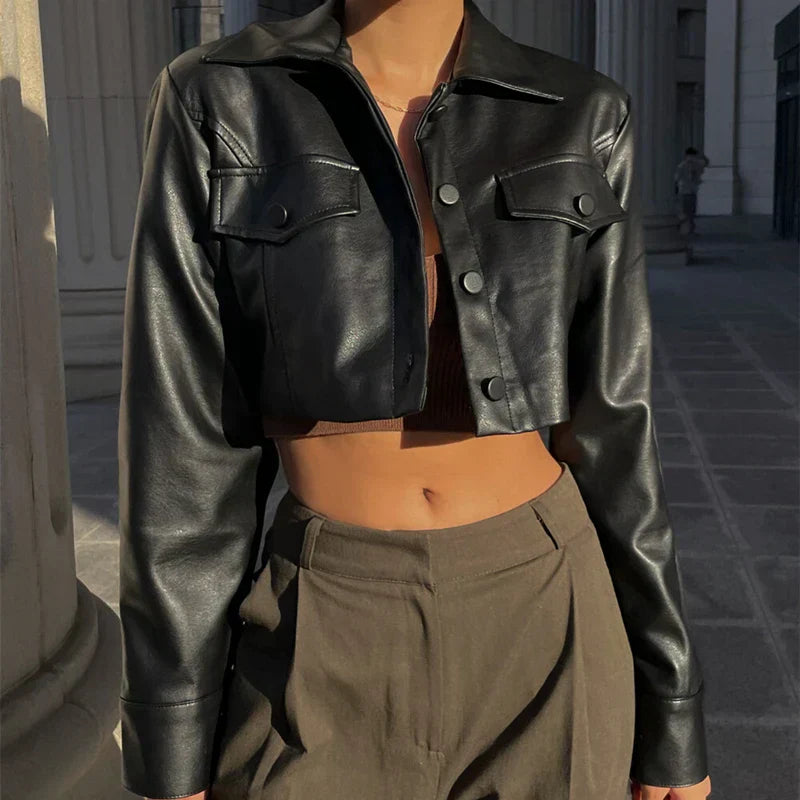 Élise™ | Elegant faux leather coat