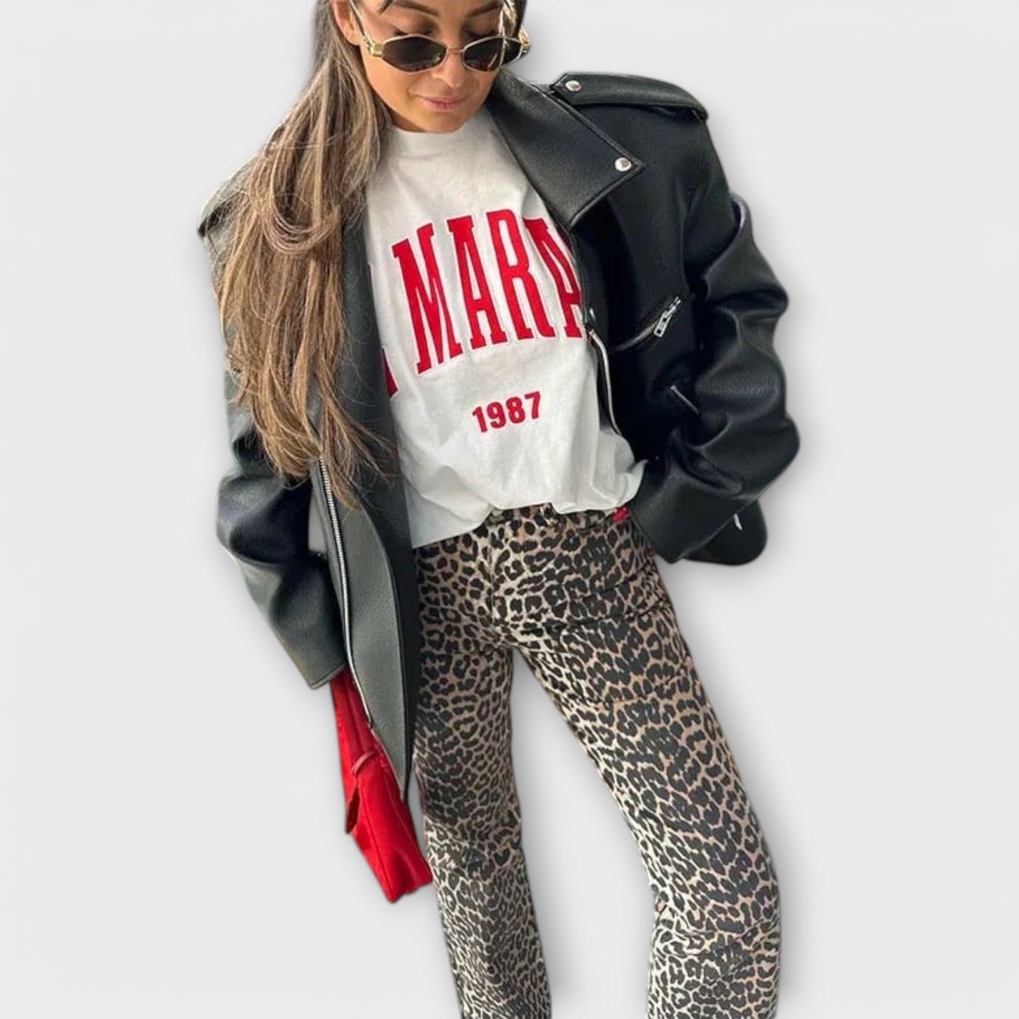 Carina™ - Calças de ganga vintage com estampado de leopardo