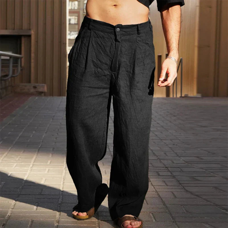 Dennis™ | PANTALONI DI LINO A GAMBA LARGA