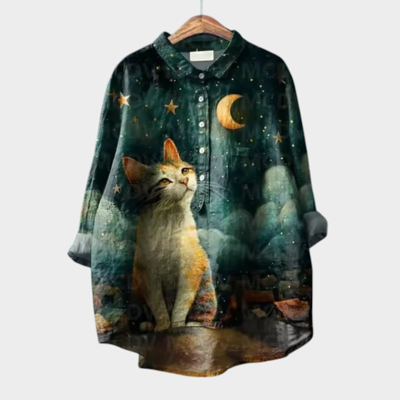 VIVIANA | Blusa Oversize con Gatti Acquerello e Comfort Allegro per Ogni Momento