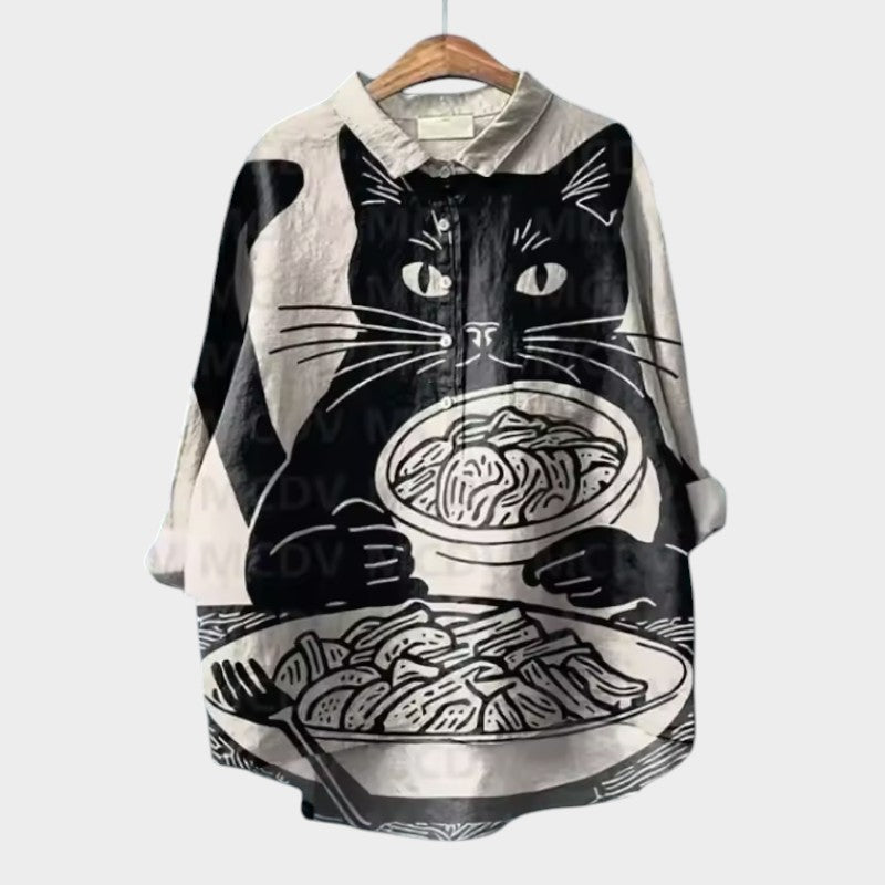 VIVIANA | Blusa Oversize con Gatti Acquerello e Comfort Allegro per Ogni Momento