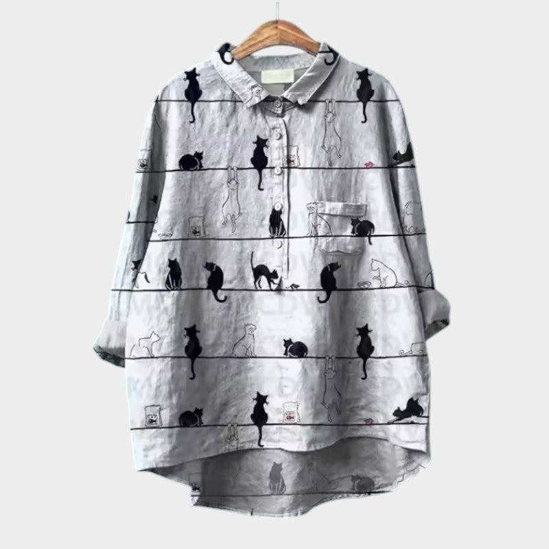 VIVIANA | Blusa Oversize con Gatti Acquerello e Comfort Allegro per Ogni Momento