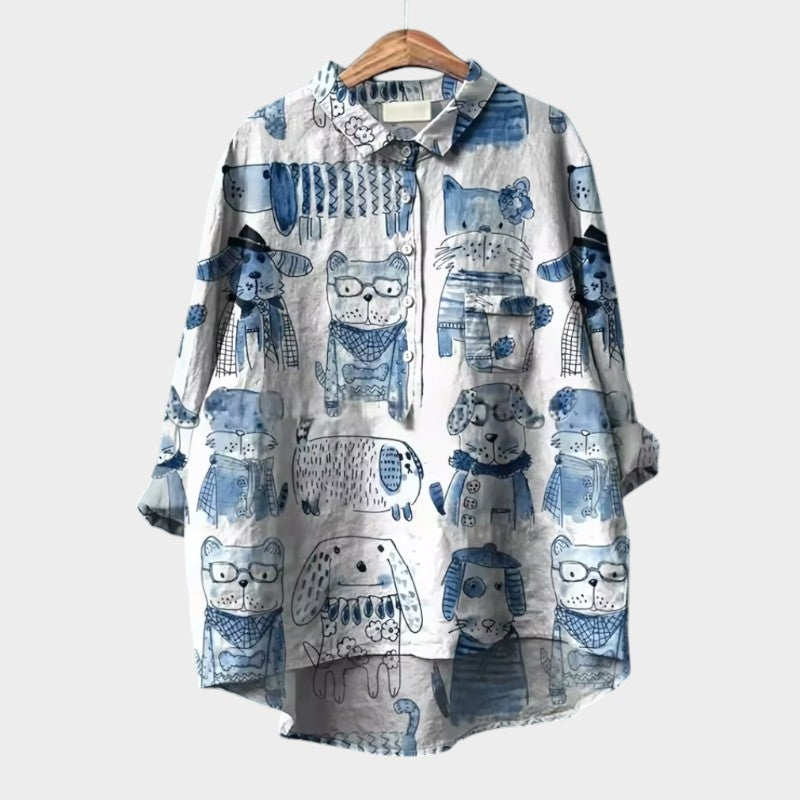 MARIANELLA | Blusa Oversize con Stampa Canina e Comfort Quotidiano per uno Stile Allegro