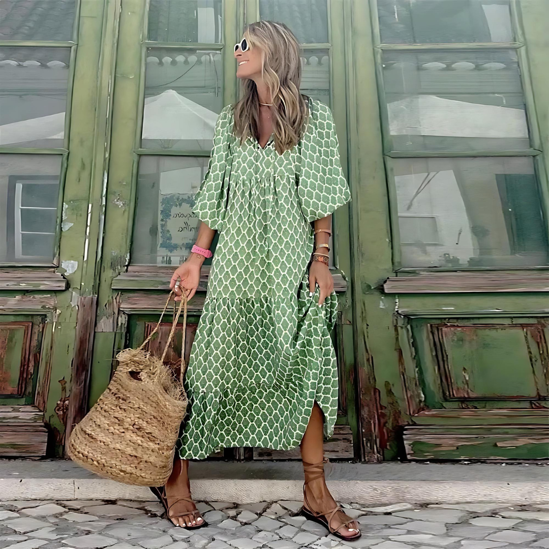 Mabel - Abito Geometrico Leggero con Orlo Alto-Basso