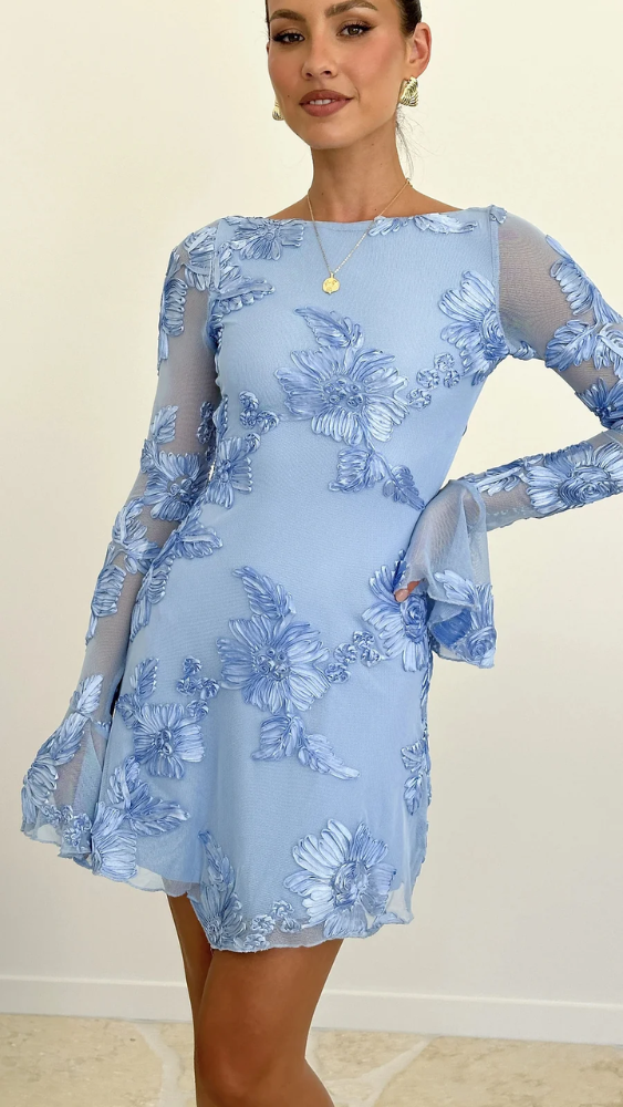 Cléa™ | Elegante Mini Abito con Ricami Floreali
