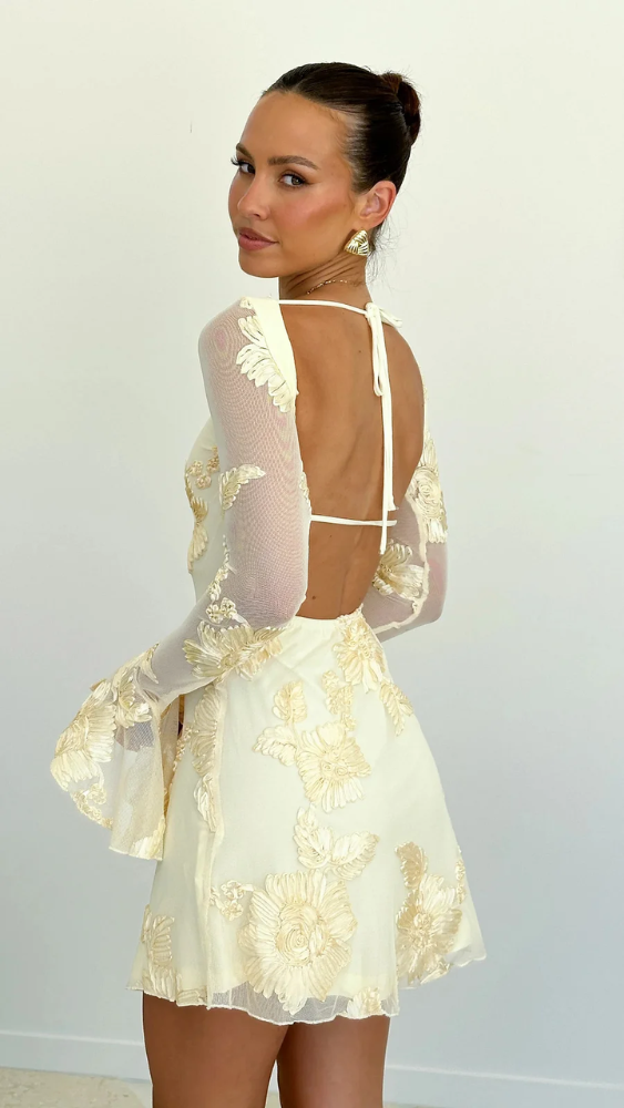 Cléa™ | Elegante Mini Abito con Ricami Floreali