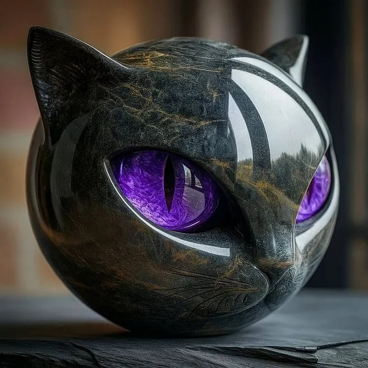 DasCharm - Scultura Di Testa Di Gatto Nero Mistico