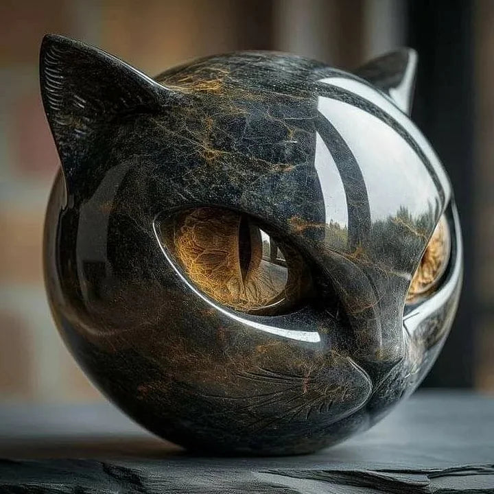 DasCharm - Scultura Di Testa Di Gatto Nero Mistico