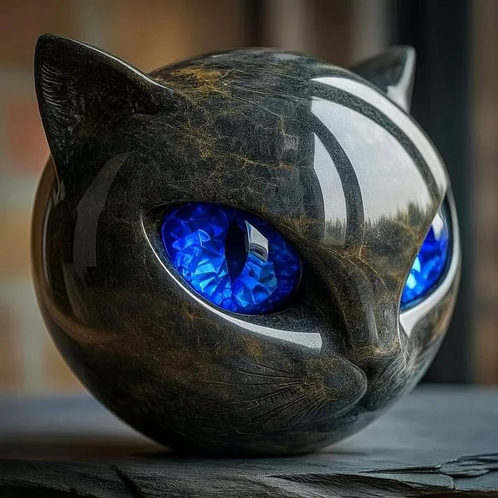 DasCharm - Scultura Di Testa Di Gatto Nero Mistico