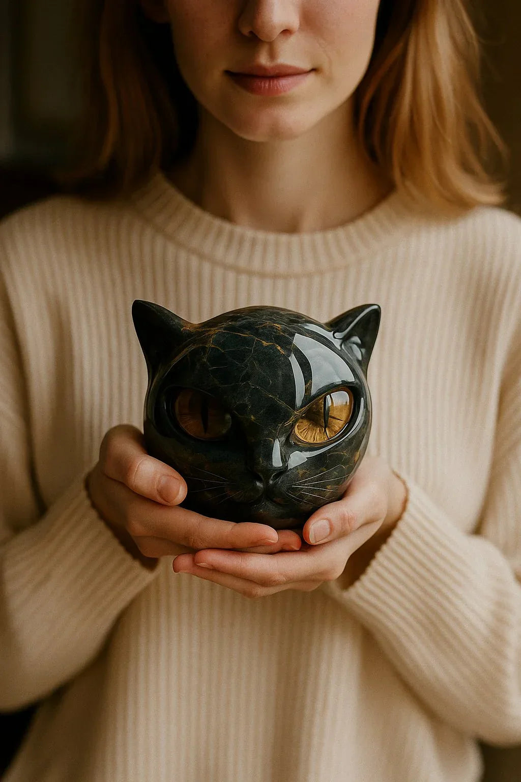 DasCharm - Scultura Di Testa Di Gatto Nero Mistico