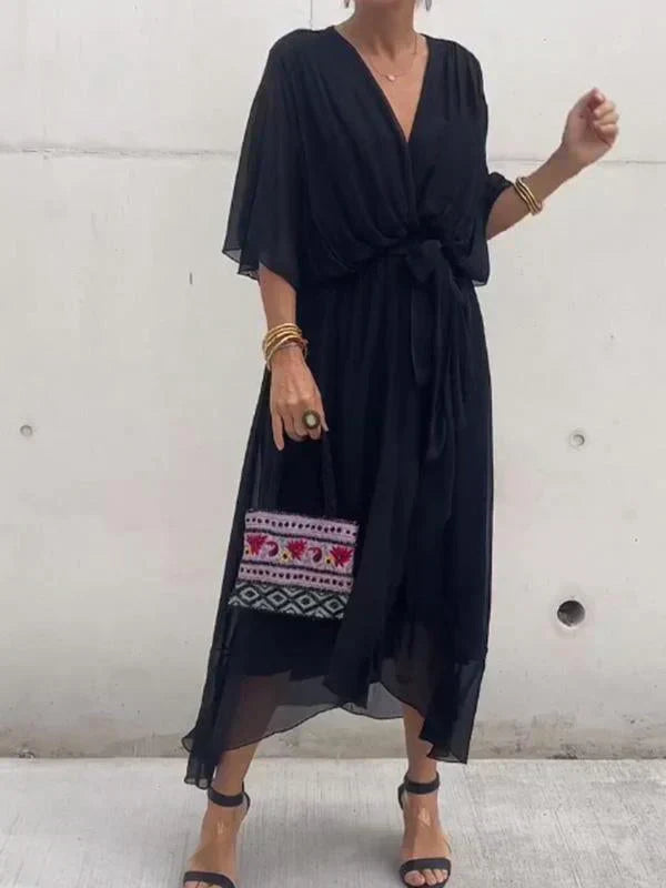 Monica™ | Elegante Abito in Chiffon di Seta con Affascinante Scollatura a V