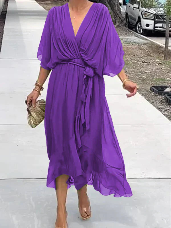 Monica™ | Elegante Abito in Chiffon di Seta con Affascinante Scollatura a V