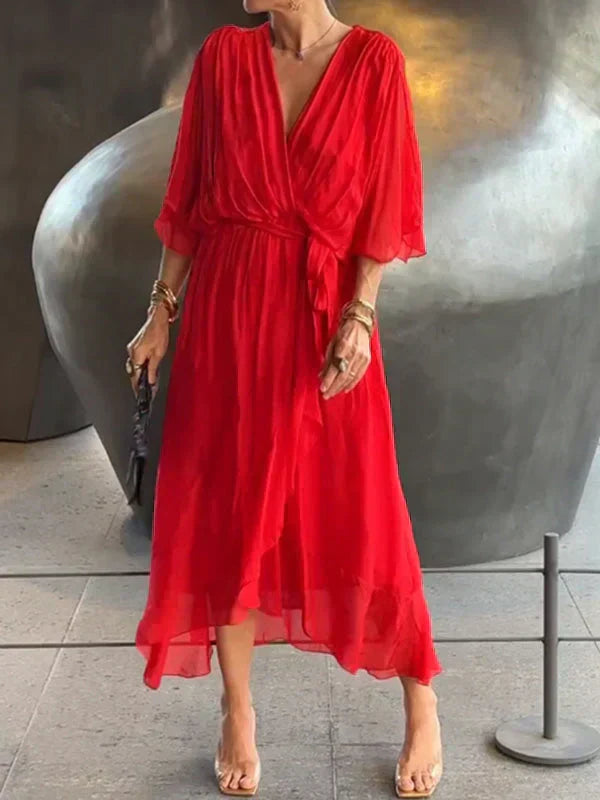 Monica™ | Elegante Abito in Chiffon di Seta con Affascinante Scollatura a V