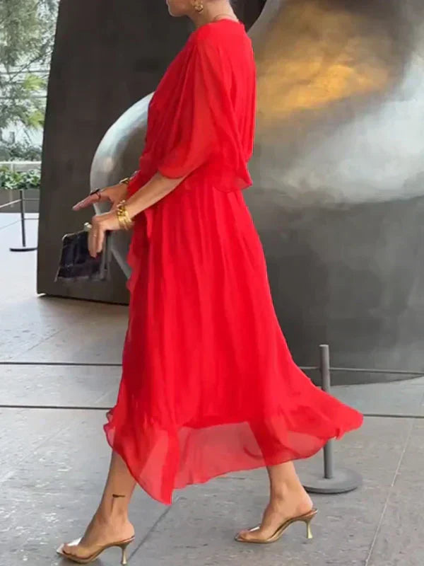 Monica™ | Elegante Abito in Chiffon di Seta con Affascinante Scollatura a V