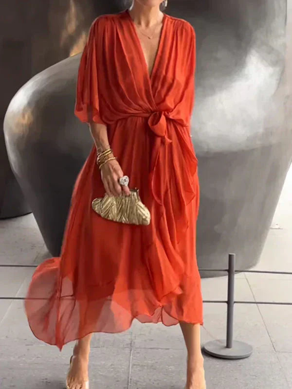 Monica™ | Elegante Abito in Chiffon di Seta con Affascinante Scollatura a V