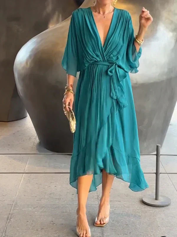 Monica™ | Elegante Abito in Chiffon di Seta con Affascinante Scollatura a V