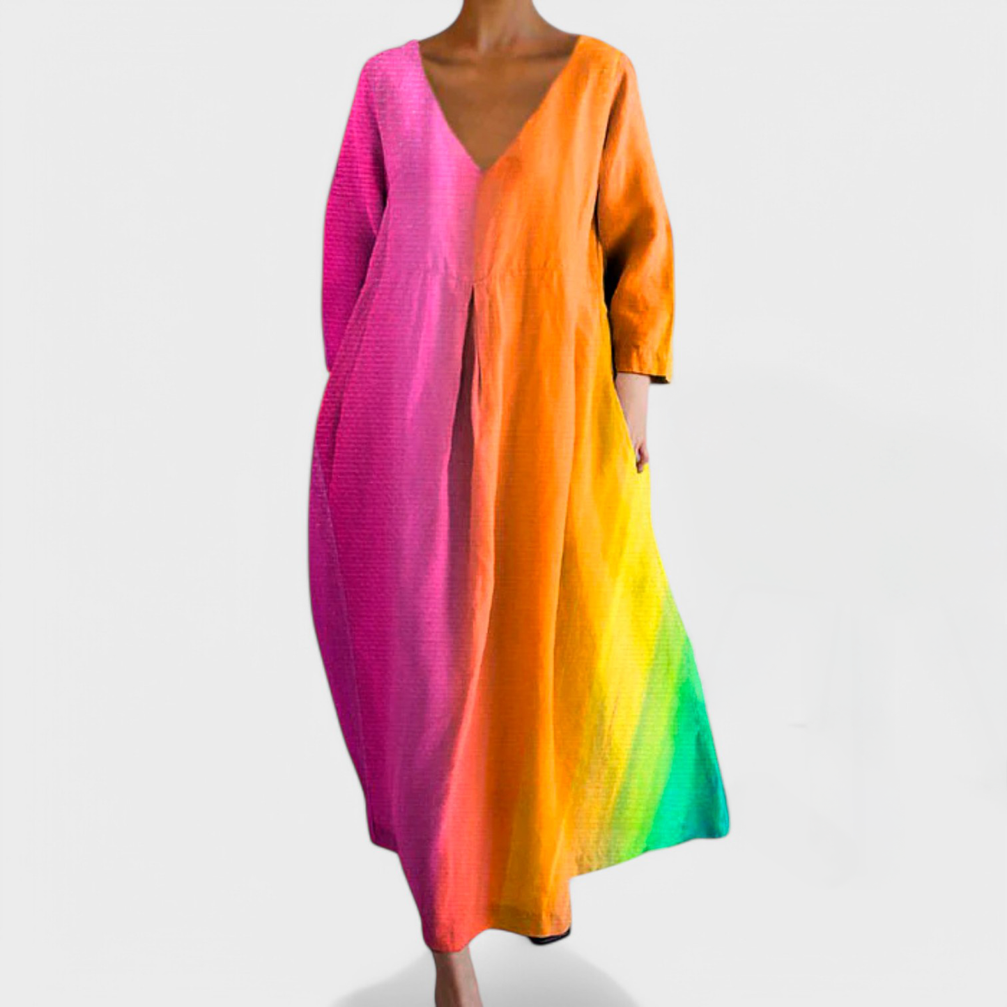 Ana™ - Vestido colorido com decote em V