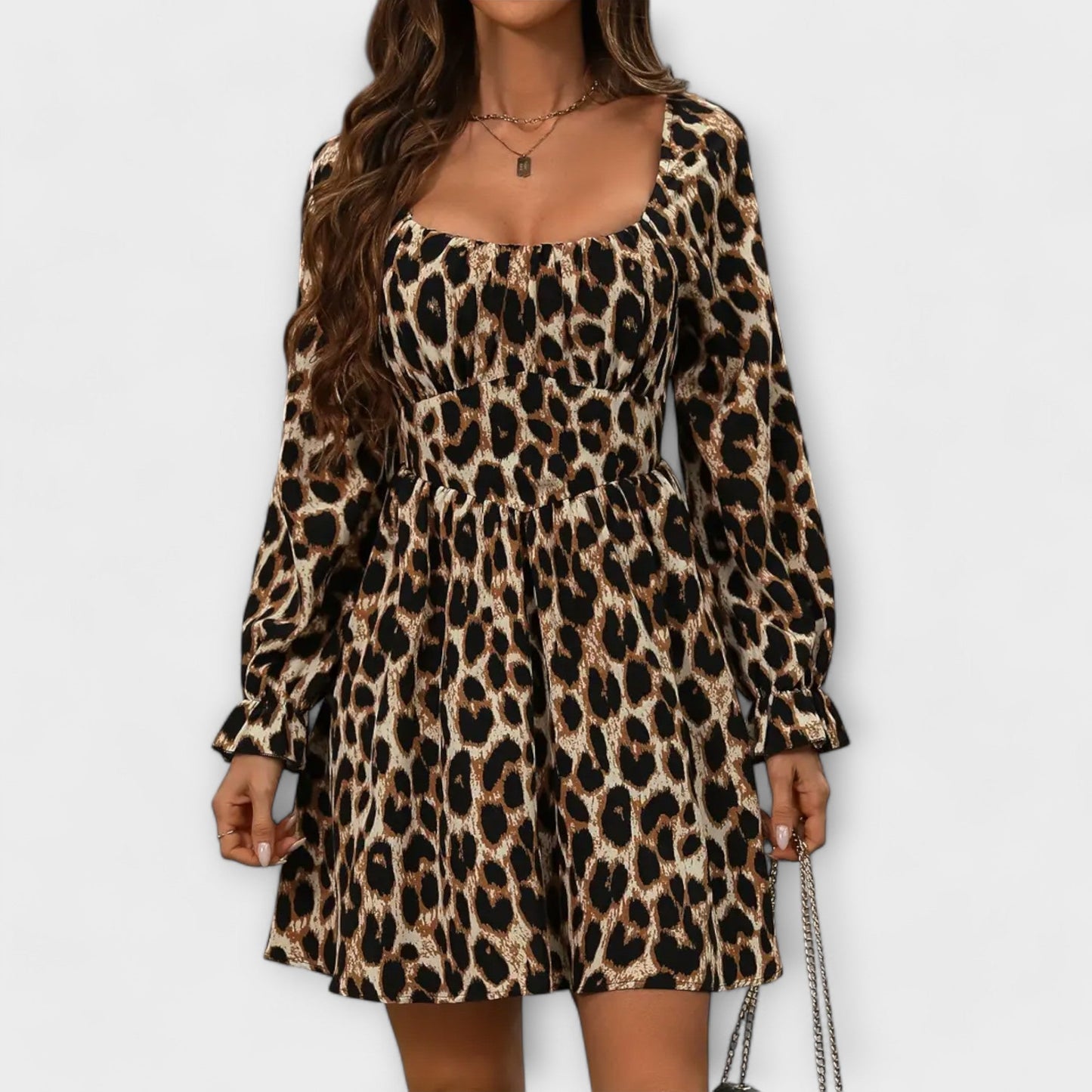 Catarina™ - Vestido curto com estampado de leopardo