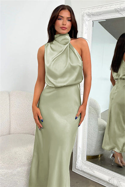 Carlina | Abito lungo in satin con collo all'americana