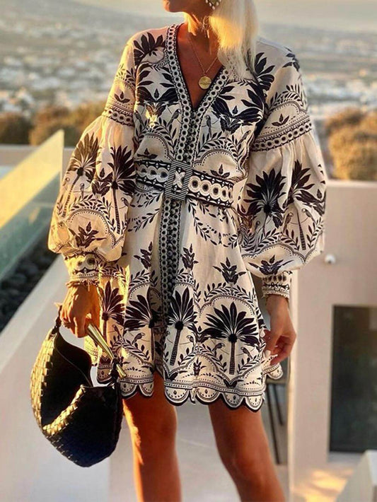 Laila - Abito Mini Lungo da Spiaggia Stampato