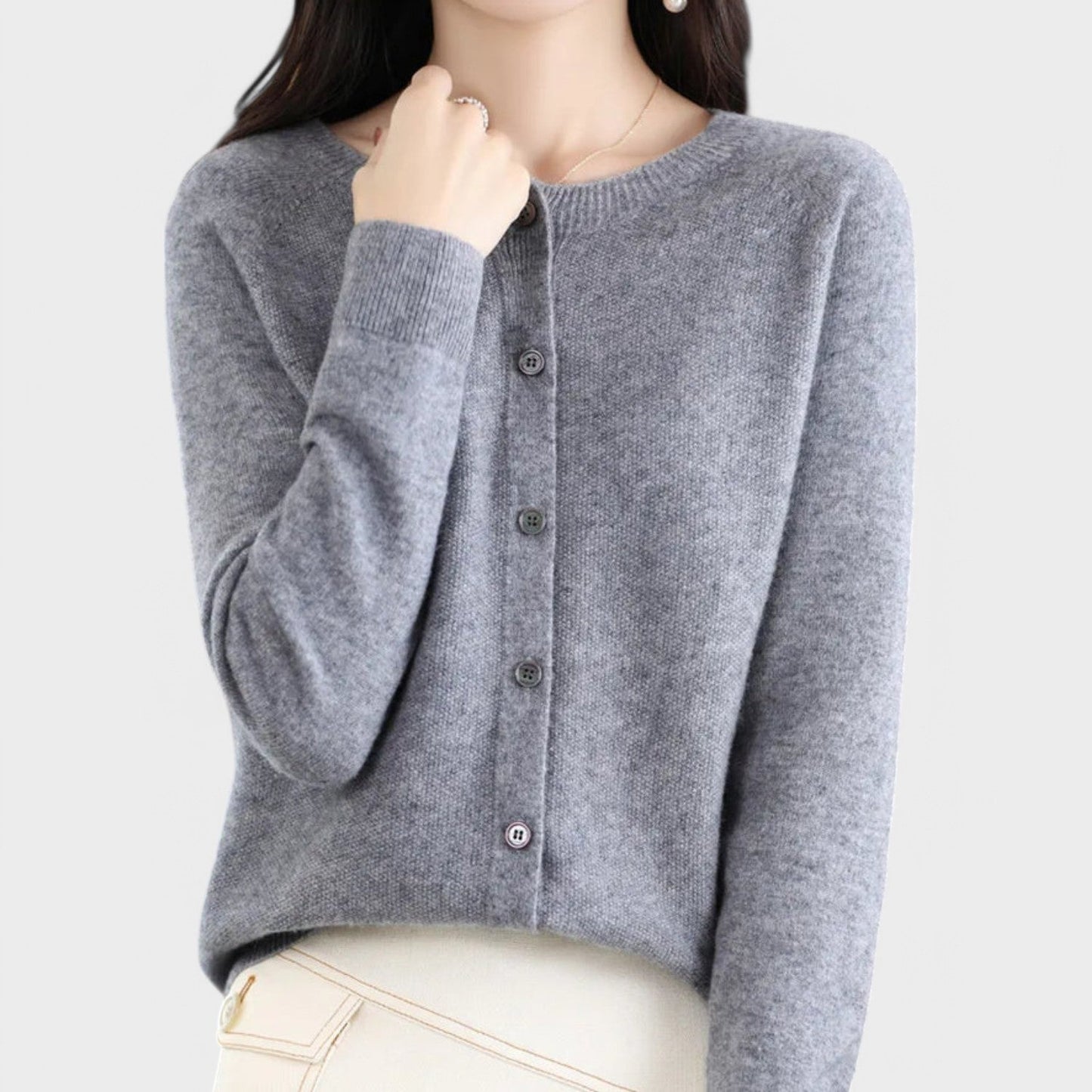 Jéssica™ - Cardigan em Malha de Caxemira