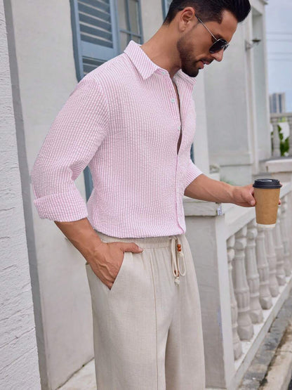 Nico™ – Camicia Casual Uomo in Tessuto Strutturato a Righe