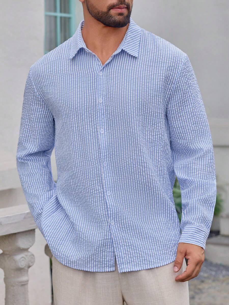 Nico™ – Camicia Casual Uomo in Tessuto Strutturato a Righe