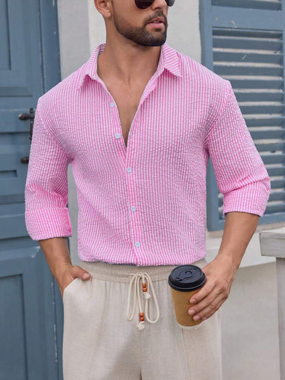 Nico™ – Camicia Casual Uomo in Tessuto Strutturato a Righe