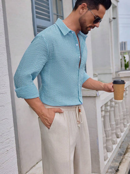 Nico™ – Camicia Casual Uomo in Tessuto Strutturato a Righe