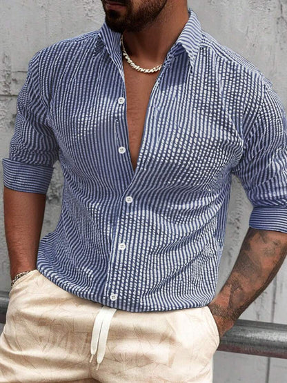 Nico™ – Camicia Casual Uomo in Tessuto Strutturato a Righe