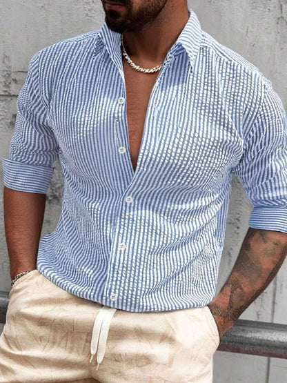 Nico™ – Camicia Casual Uomo in Tessuto Strutturato a Righe