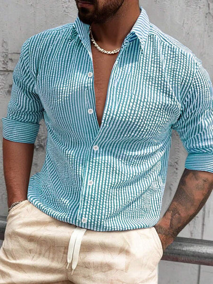 Nico™ – Camicia Casual Uomo in Tessuto Strutturato a Righe