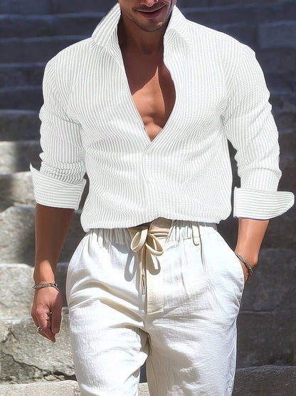 Nico™ – Camicia Casual Uomo in Tessuto Strutturato a Righe