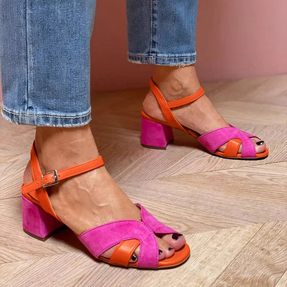 ISABELLA | Sandalo color block con comodo tacco per uno stile chic e confortevole
