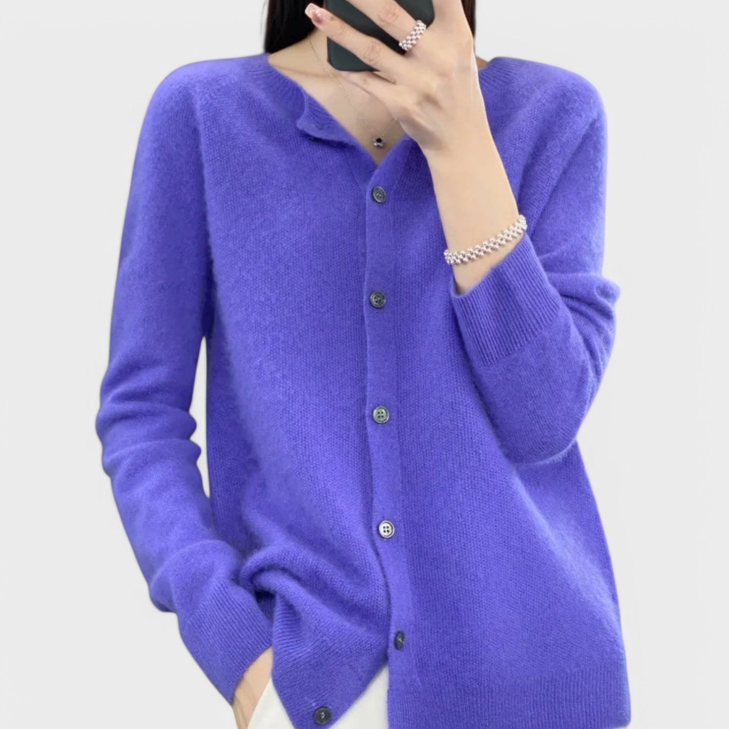 Jéssica™ - Cardigan em Malha de Caxemira