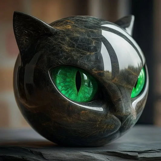 DasCharm - Scultura Di Testa Di Gatto Nero Mistico