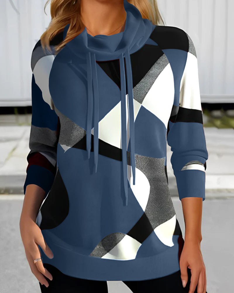 Kiana™| Pull-over à la moda com padrão geométrico e gola cowl
