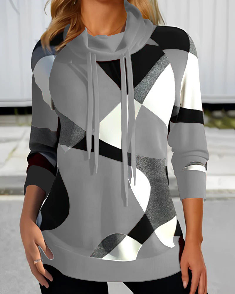 Kiana™| Pull-over à la moda com padrão geométrico e gola cowl