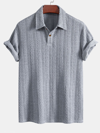 Jacquard Polo Shirt with Short Sleeves and Straight-Cut Ribbed Knit Pants
