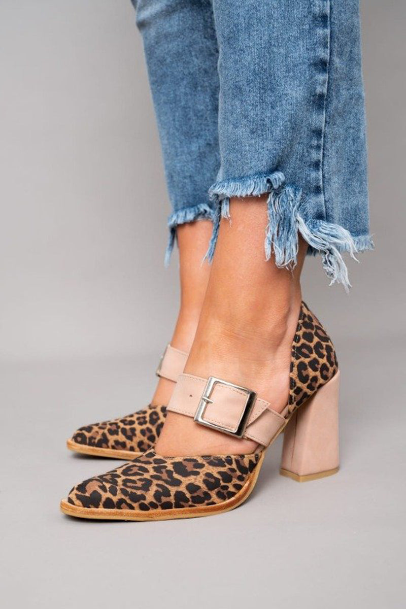 Avano™ | Sandali in pelle scamosciata leopardata con tacco stabile