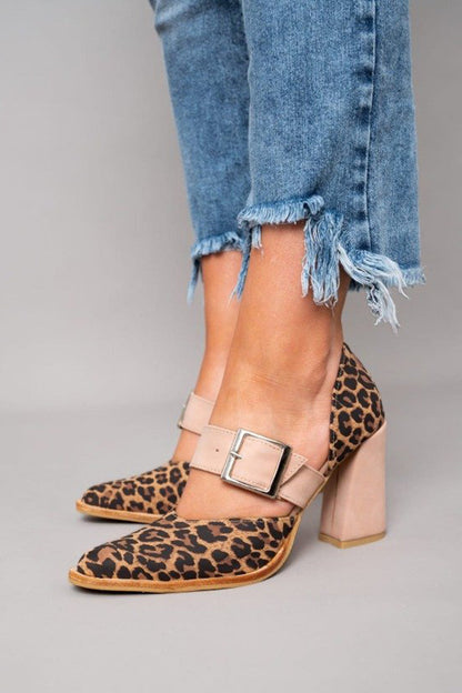 Avano™ | Sandali in pelle scamosciata leopardata con tacco stabile