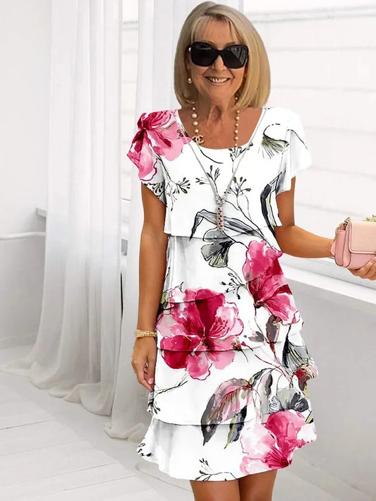 Giselle™ - Abito Floreale Plissettato con Volant
