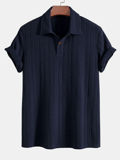 Jacquard Polo Shirt with Short Sleeves and Straight-Cut Ribbed Knit Pants