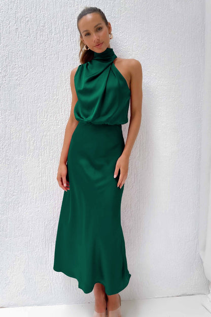Carlina | Abito lungo in satin con collo all'americana