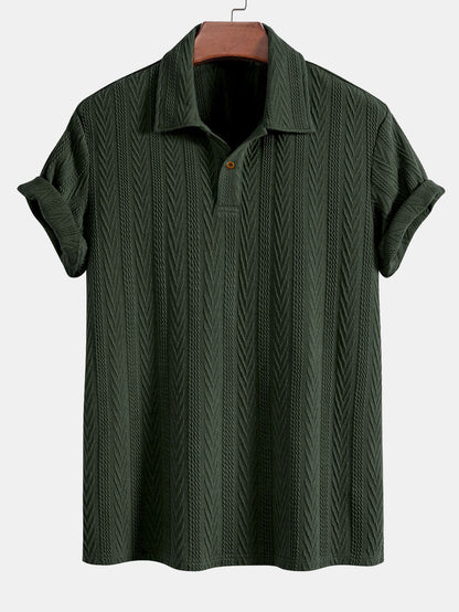 Jacquard Polo Shirt with Short Sleeves and Straight-Cut Ribbed Knit Pants