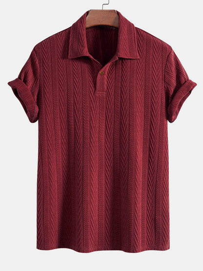 Jacquard Polo Shirt with Short Sleeves and Straight-Cut Ribbed Knit Pants