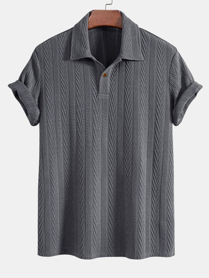 Jacquard Polo Shirt with Short Sleeves and Straight-Cut Ribbed Knit Pants