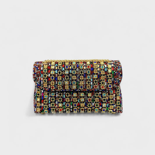 Claudia™ - Bolsa de ombro com corrente elegante e diamantes coloridos